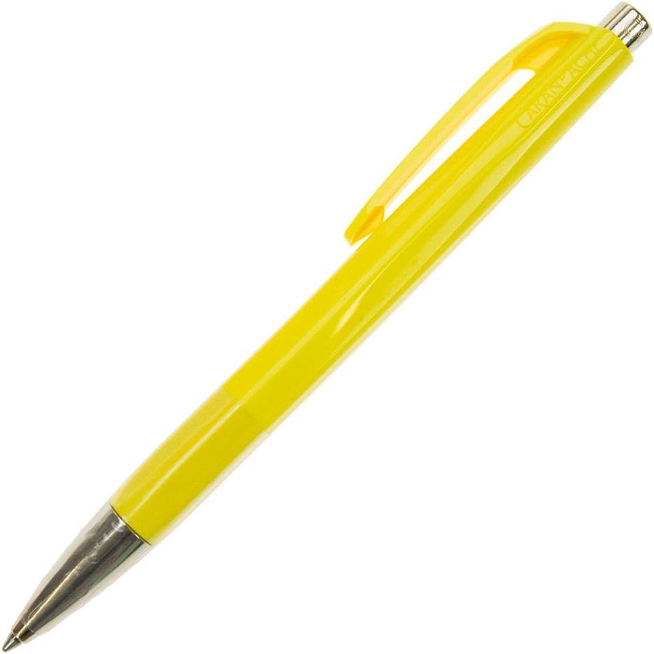 Caran D'Ache Ballpoint Pen, Lemon Yellow, with SwissRide Blue Medium Cartridge