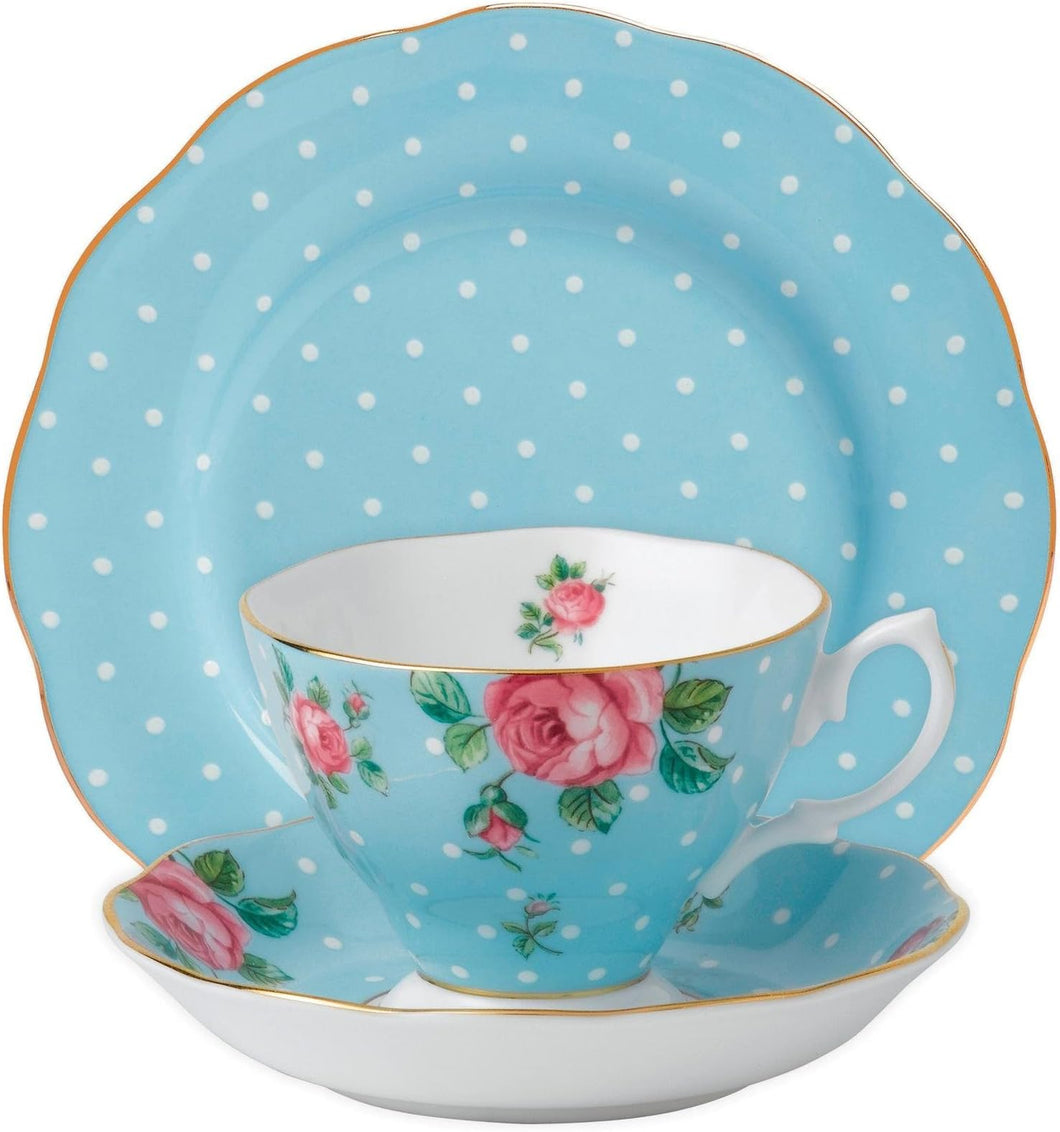 Royal Albert Polka Blue 3-Piece Set (Teacup, Saucer & Plate 8